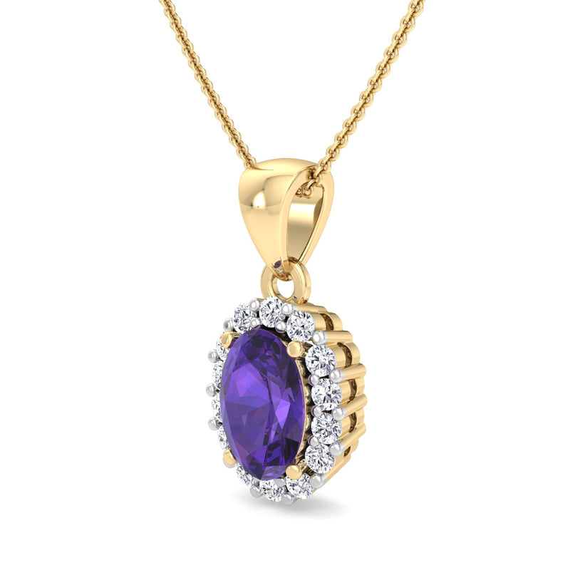 Yellow Gold Cluster Style Drop Pendant with Amethyst and Diamond