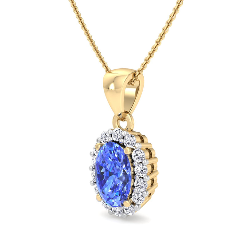 Yellow Gold Cluster Style Drop Pendant with Ceylon Sapphire and Diamond