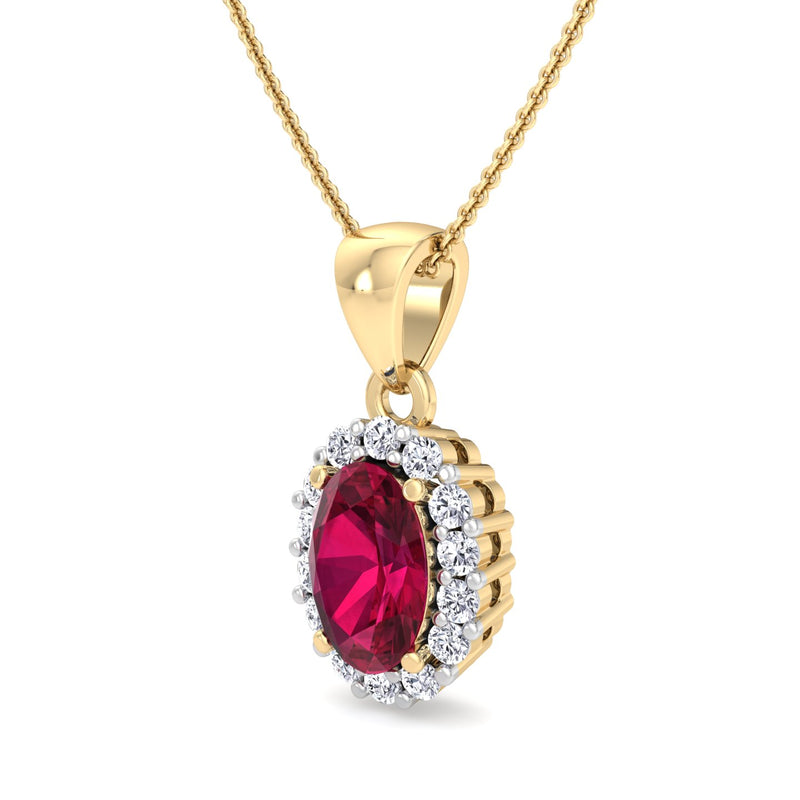 Yellow Gold Cluster Style Drop Pendant with Ruby and Diamond