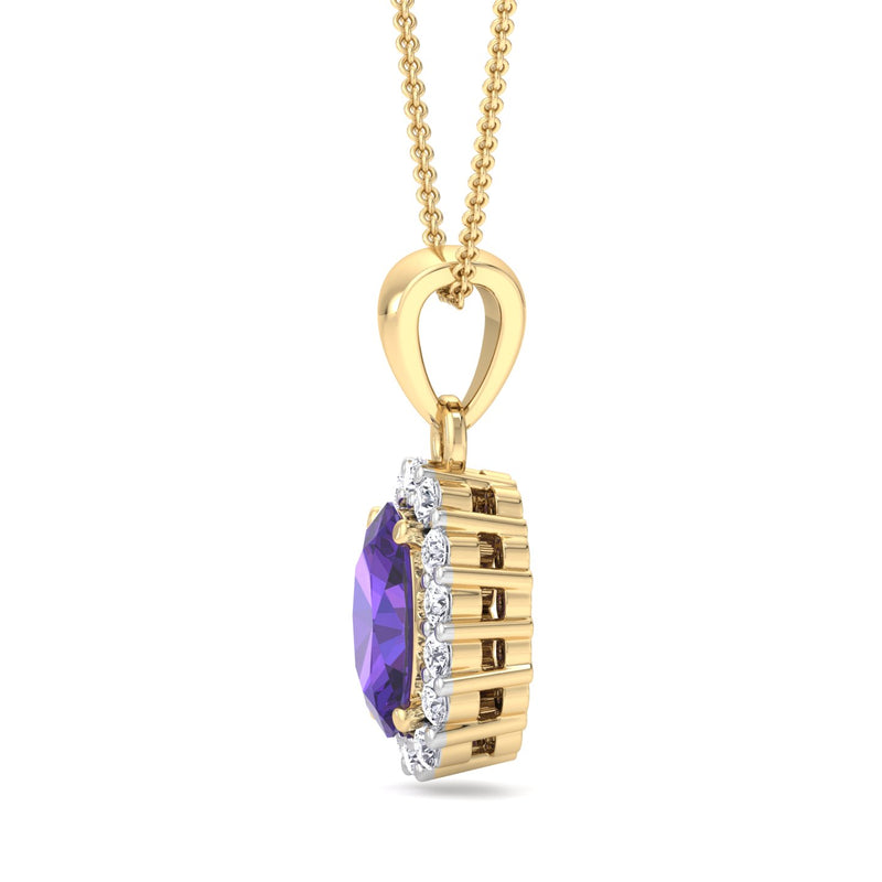 Yellow Gold Cluster Style Drop Pendant with Amethyst and Diamond