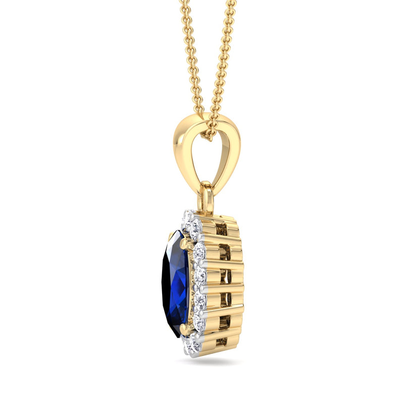 Yellow Gold Cluster Style Drop Pendant with Australian Sapphire and Diamond