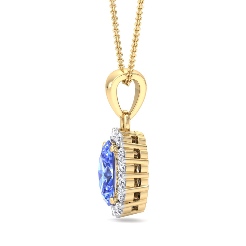 Yellow Gold Cluster Style Drop Pendant with Ceylon Sapphire and Diamond