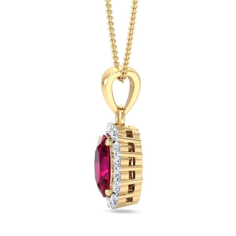 Yellow Gold Cluster Style Drop Pendant with Ruby and Diamond