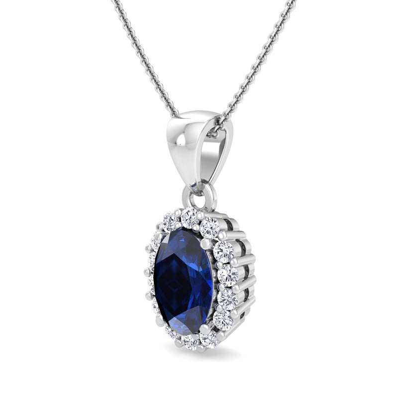 White Gold Cluster Style Drop Pendant with Australian Sapphire and Diamond