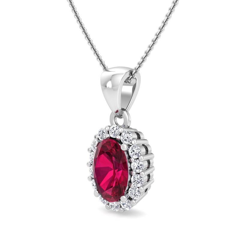 White Gold Cluster Style Drop Pendant with Ruby and Diamond