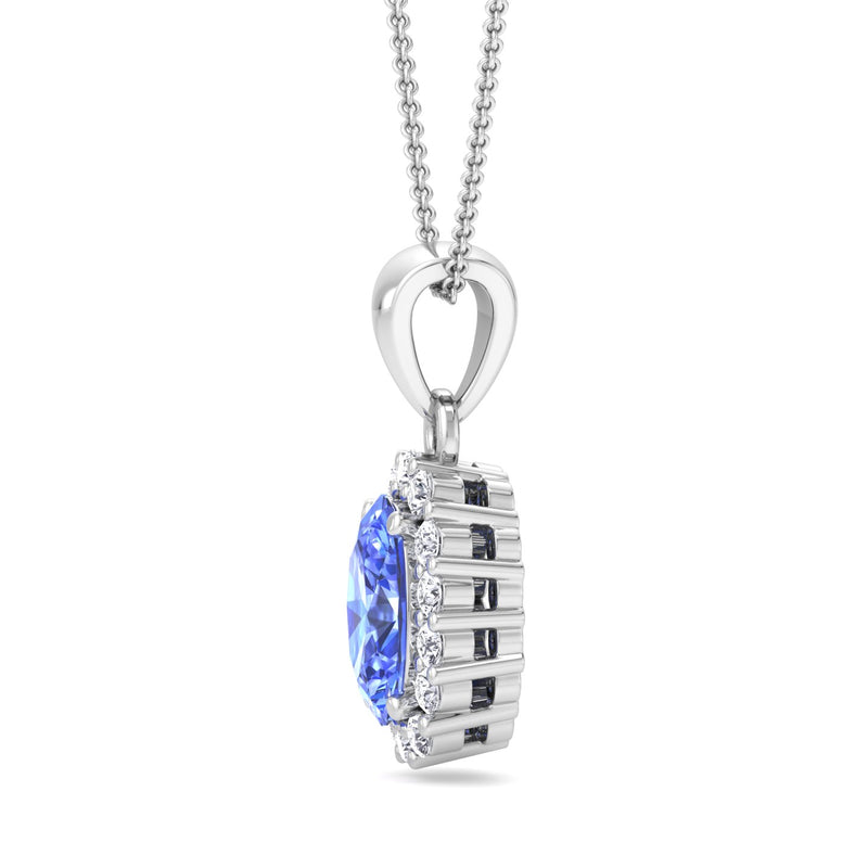 White Gold Cluster Style Drop Pendant with Ceylon Sapphire and Diamond