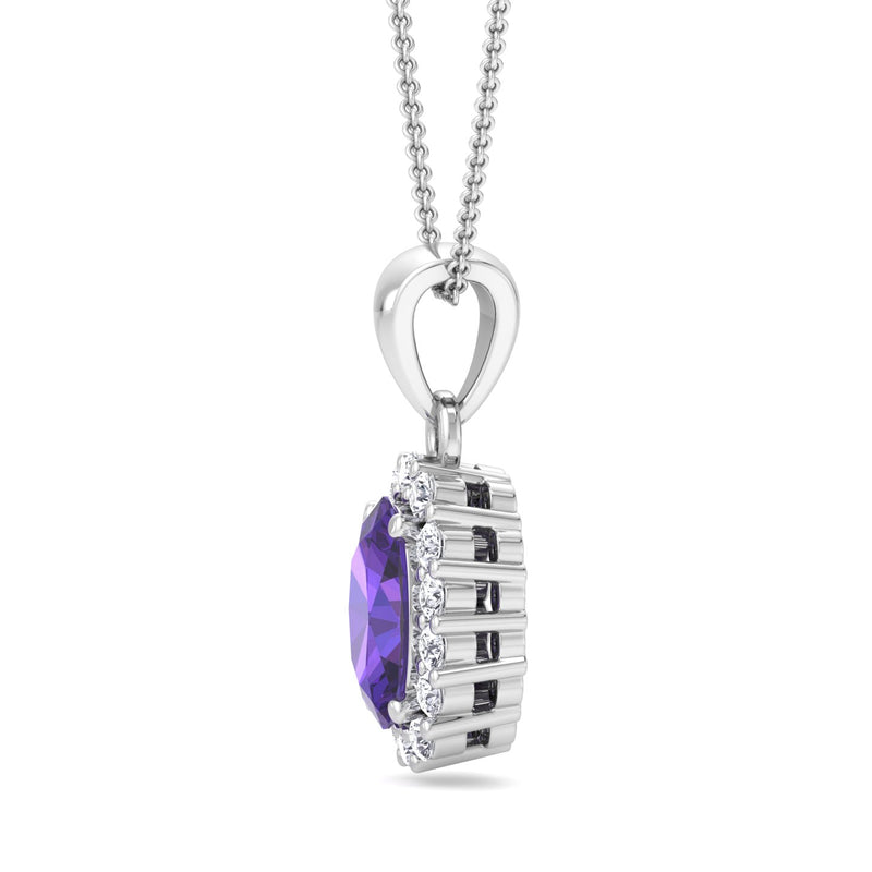 White Gold Cluster Style Drop Pendant with Amethyst and Diamond