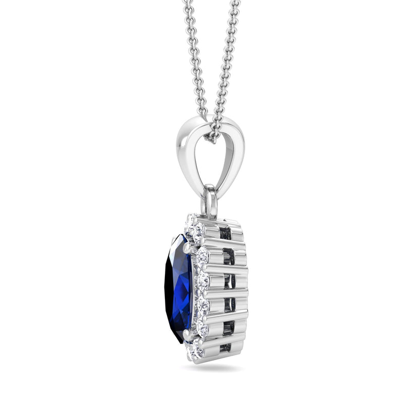 White Gold Cluster Style Drop Pendant with Australian Sapphire and Diamond