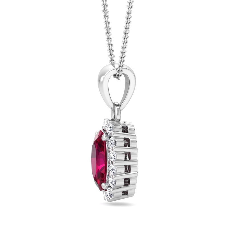 White Gold Cluster Style Drop Pendant with Ruby and Diamond