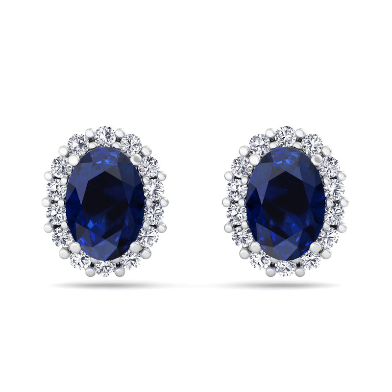 White Gold Cluster Style Stud earrings with Australian Sapphire and Diamond