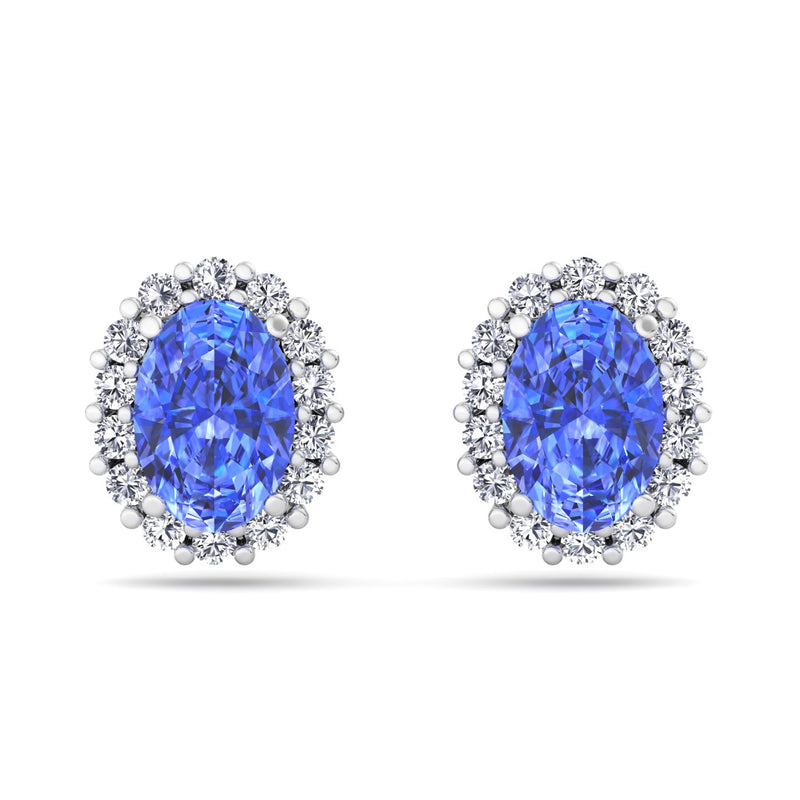 White Gold Cluster Style Stud earrings with Ceylon Sapphire and Diamond