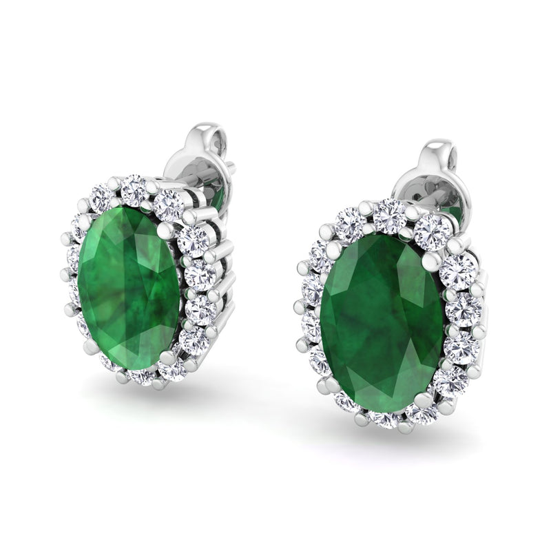 White Gold Cluster Style Stud earrings with Emerald and Diamond