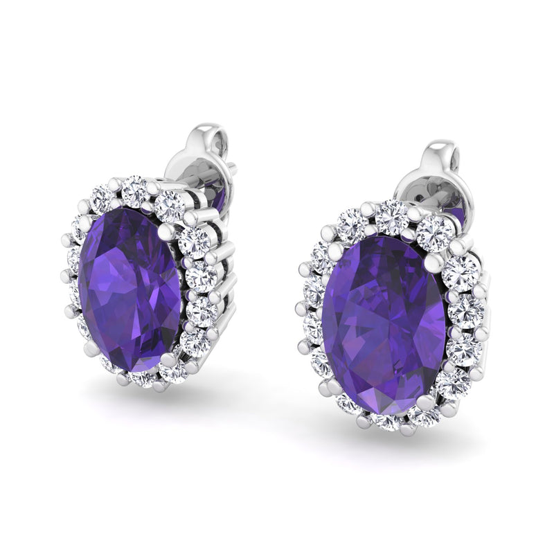 White Gold Cluster Style Stud earrings with Amethyst and Diamond