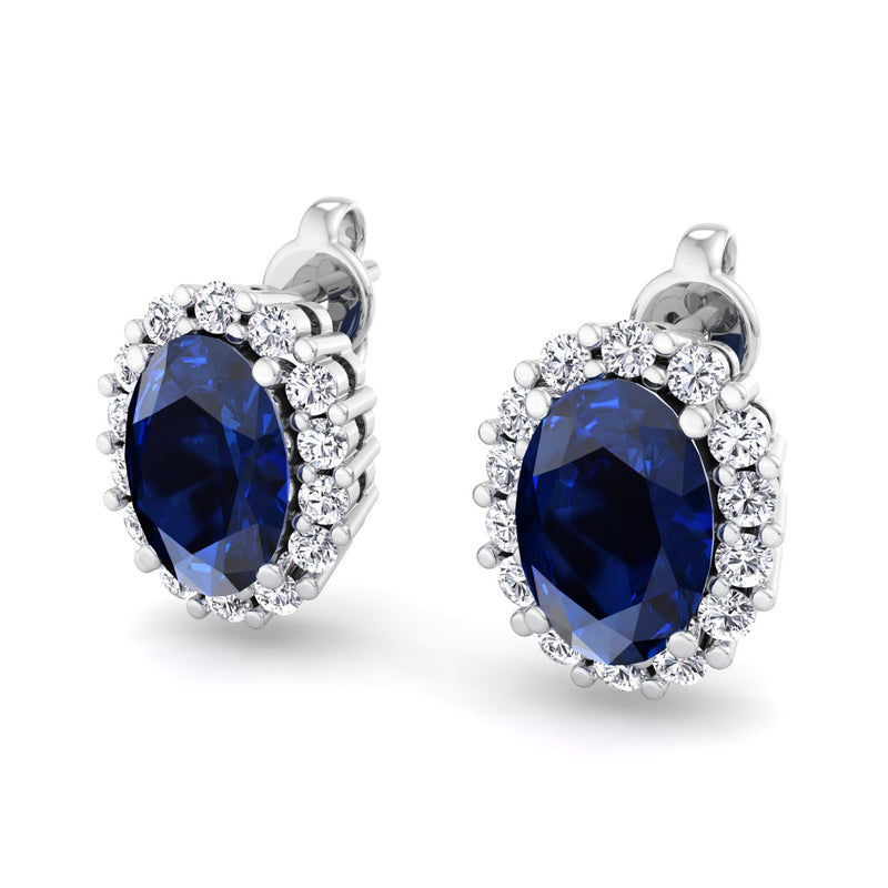 White Gold Cluster Style Stud earrings with Australian Sapphire and Diamond