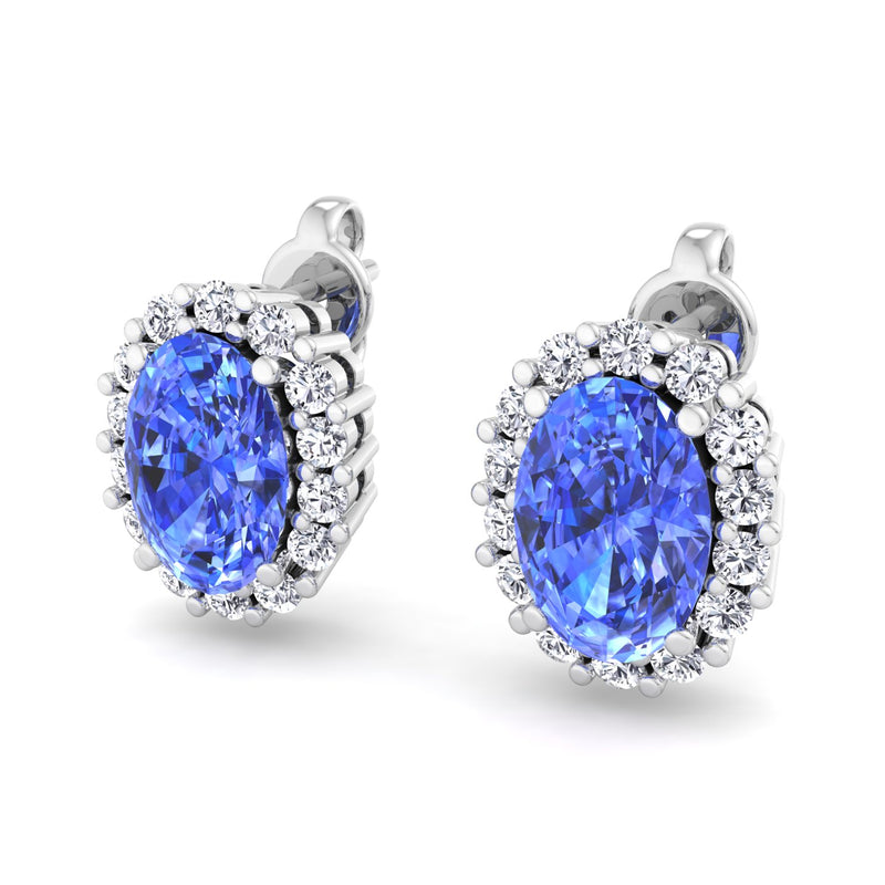 White Gold Cluster Style Stud earrings with Ceylon Sapphire and Diamond