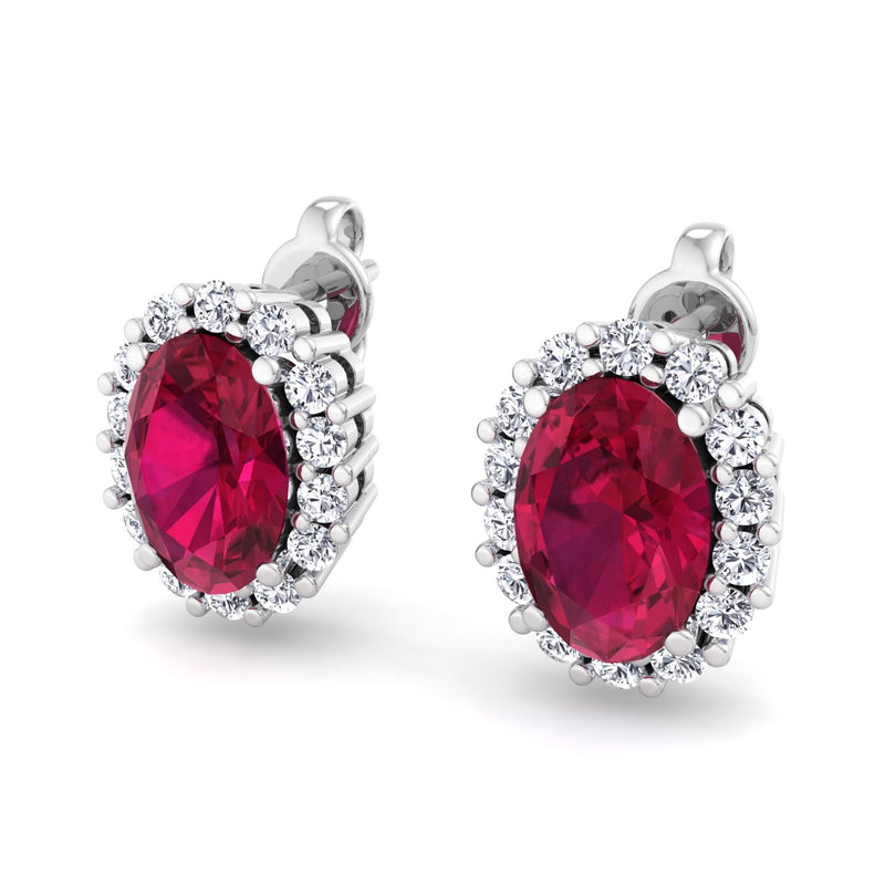 White Gold Cluster Style Stud earrings with Ruby and Diamond