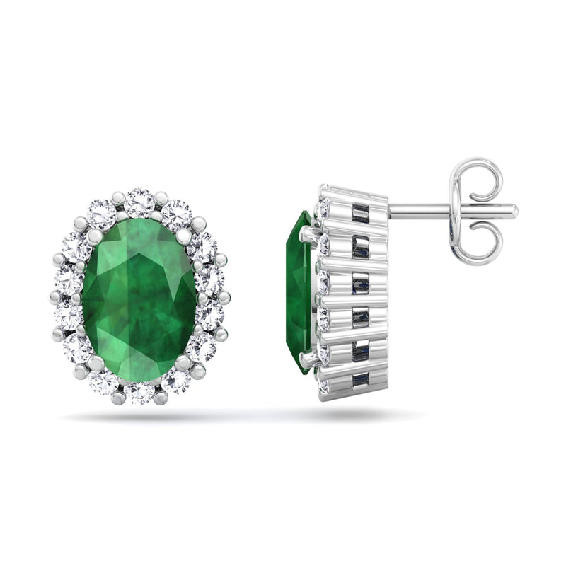 White Gold Cluster Style Stud earrings with Emerald and Diamond