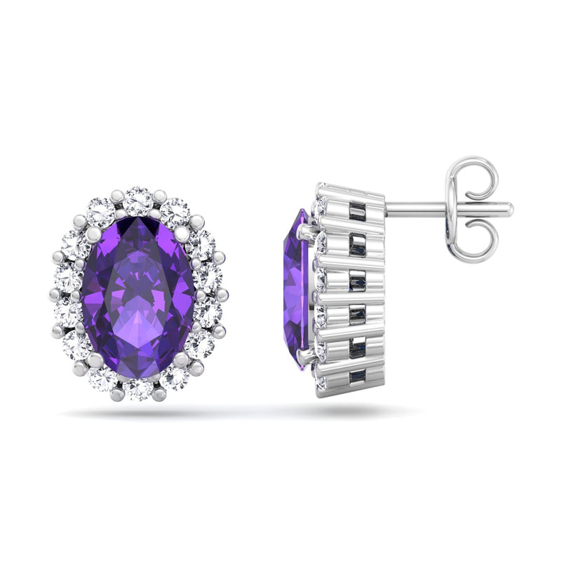 White Gold Cluster Style Stud earrings with Amethyst and Diamond