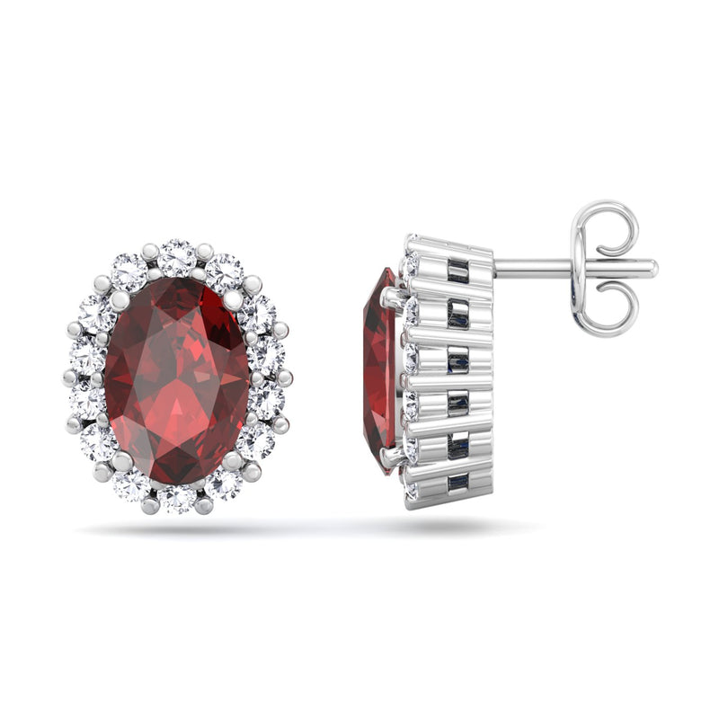 White Gold Cluster Style Stud earrings with Garnet and Diamond