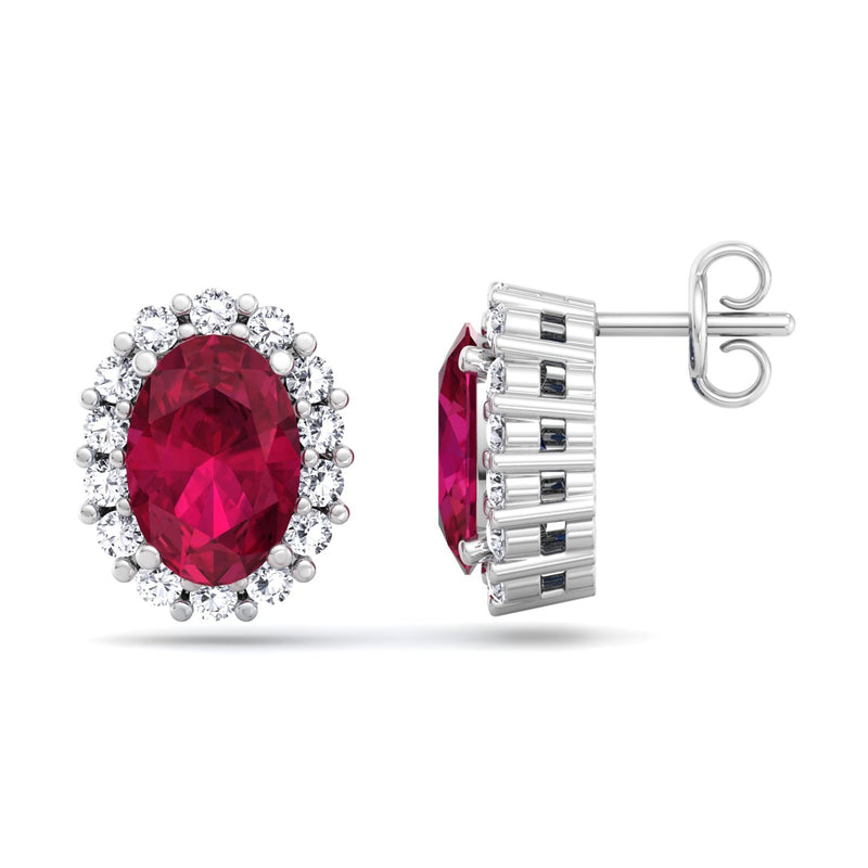 White Gold Cluster Style Stud earrings with Ruby and Diamond