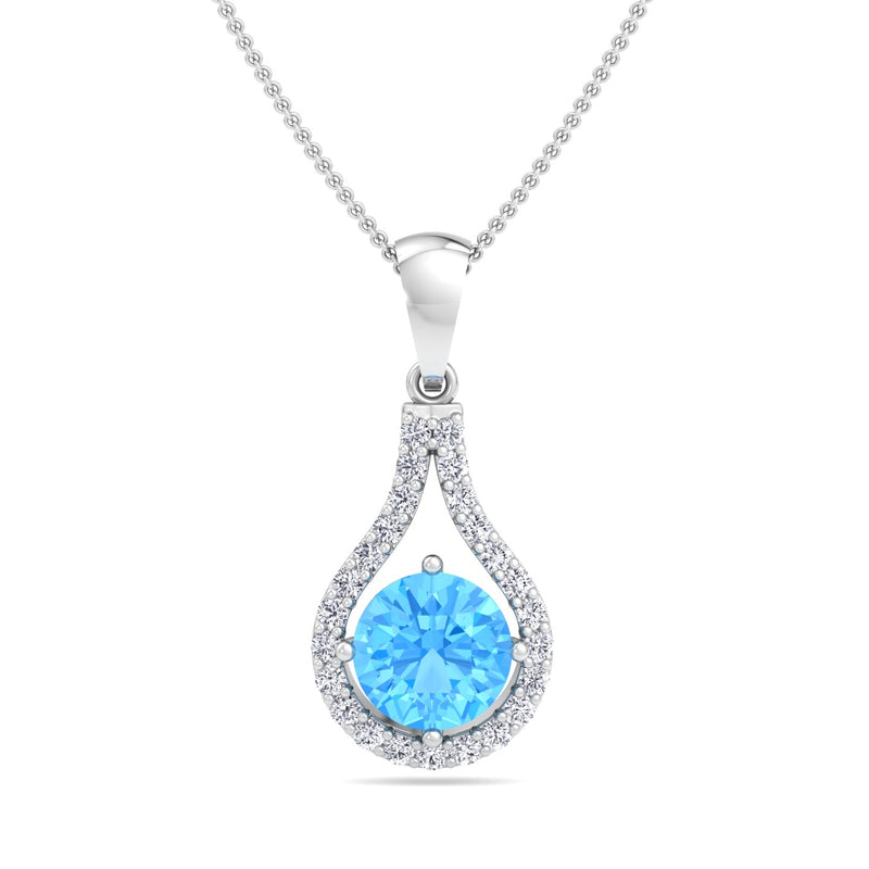 White Gold Drop Pendant with Blue Topaz and Diamond