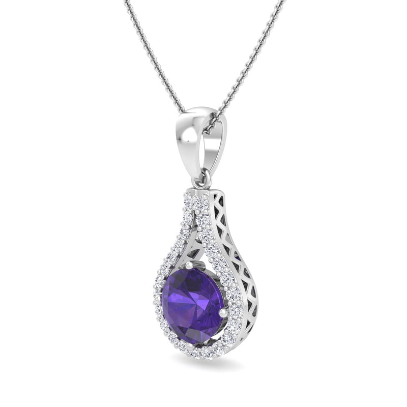 White Gold  Drop Pendant with Amethyst and Diamond