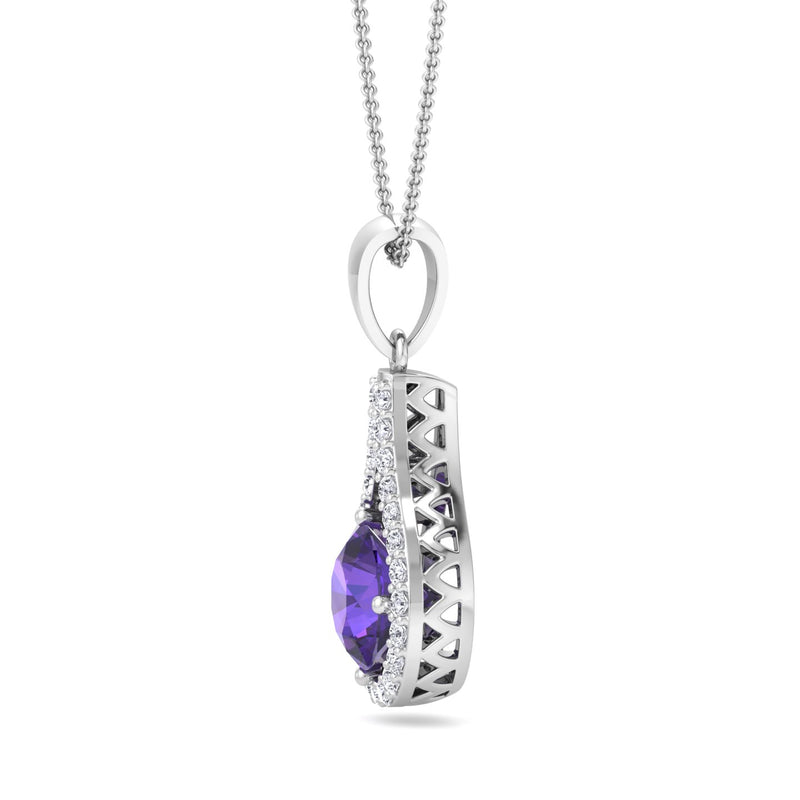 White Gold  Drop Pendant with Amethyst and Diamond