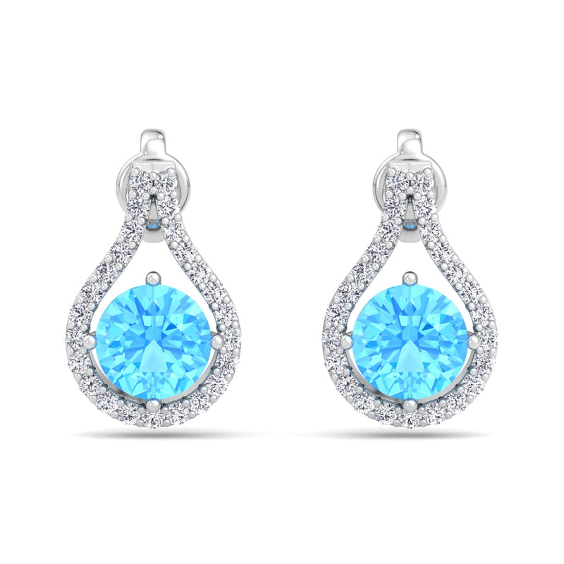 White Gold Stud Drop Earrings with Blue Topaz and Diamond