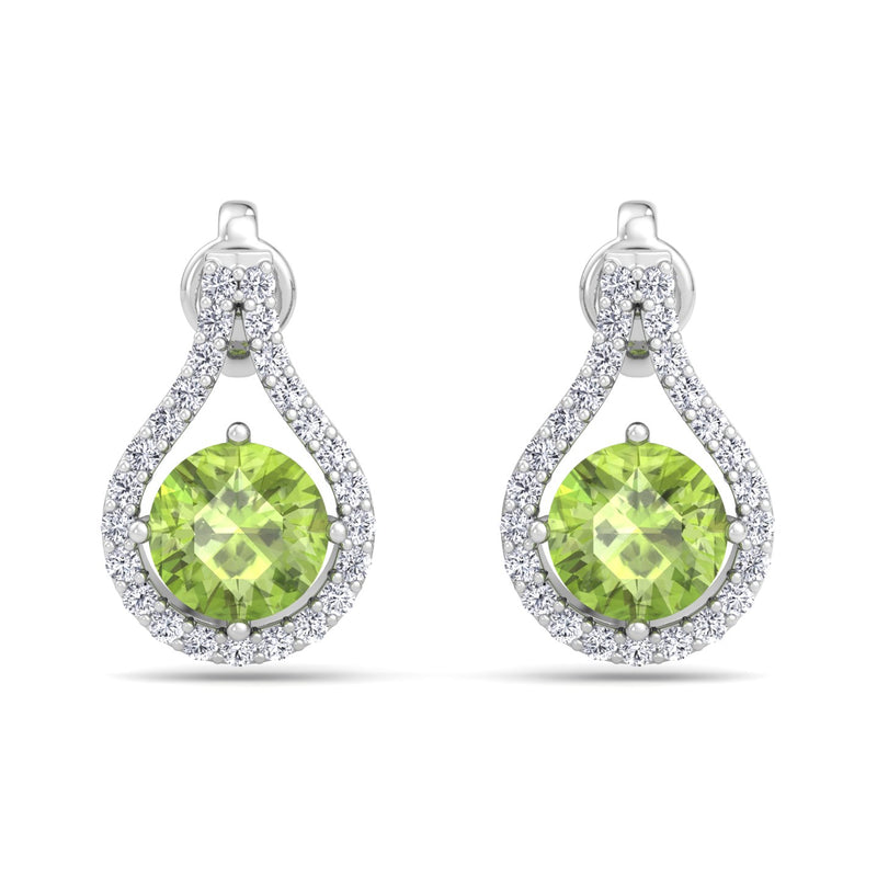 White Gold Stud Drop Earrings with Peridot and Diamond