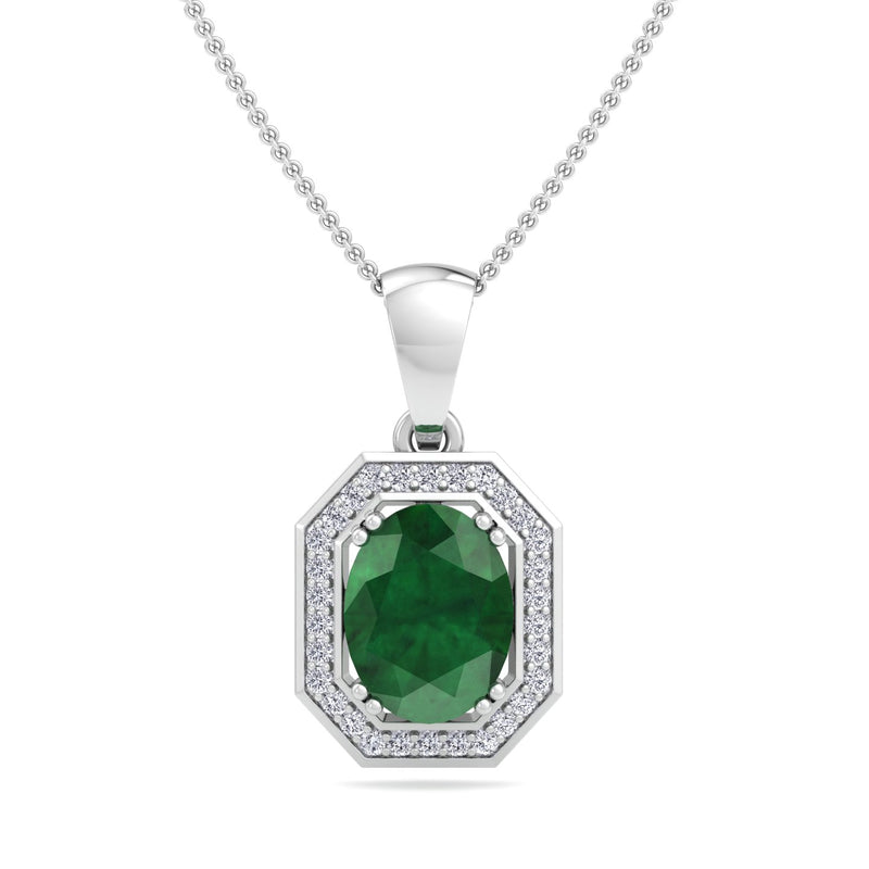 White Gold Drop Pendant with Emerald and Diamond
