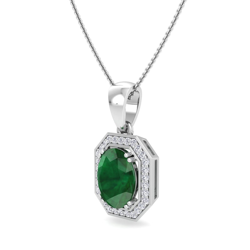 White Gold Drop Pendant with Emerald and Diamond