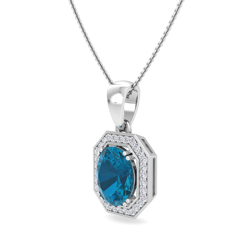 White Gold Drop Pendant with London Blue Topaz and Diamond