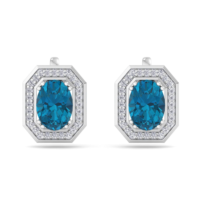 White Gold Stud Earrings with London Blue Topaz and Diamond