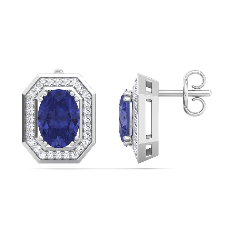 White Gold Stud Earrings with Tanzanite and Diamond