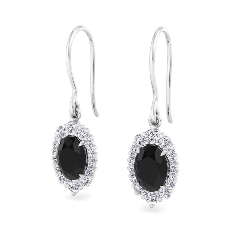 White Gold Halo Drop Earrings with Black Spinel and Diamond