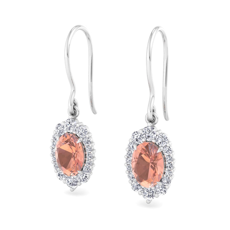 White Gold Halo Drop Earrings with Morganite and Diamond