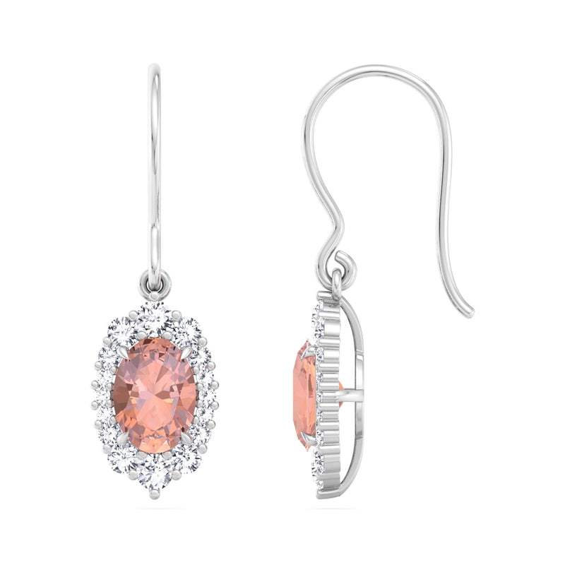 White Gold Halo Drop Earrings with Morganite and Diamond