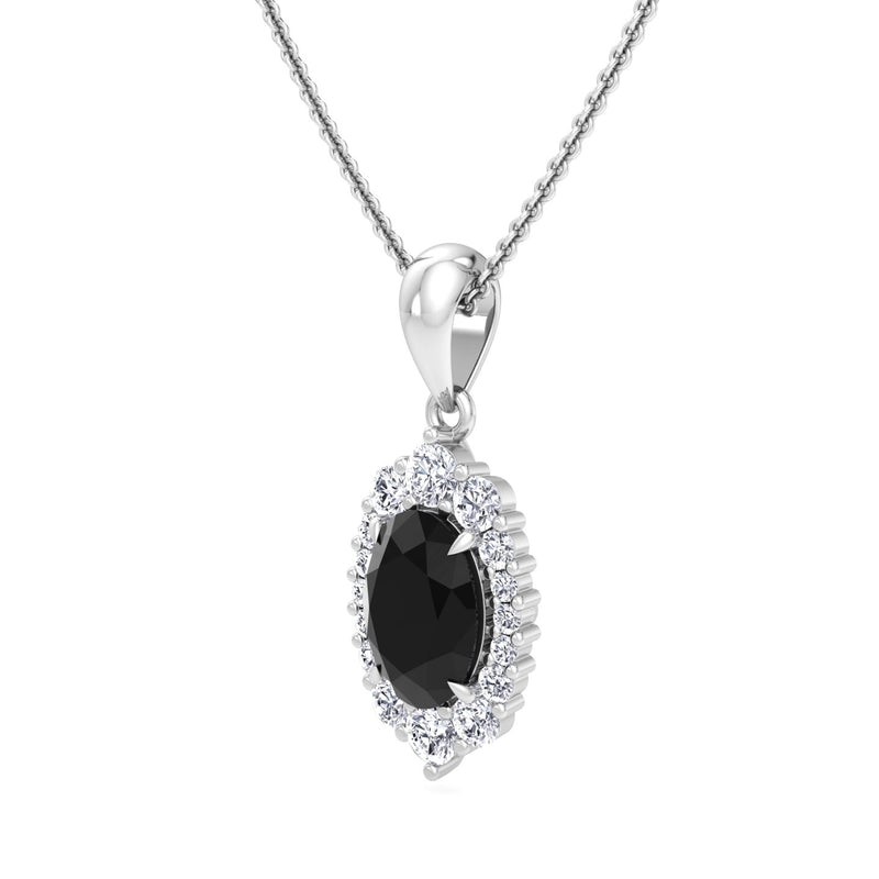 White Gold Halo Drop Pendant with Black Spinel and Diamond