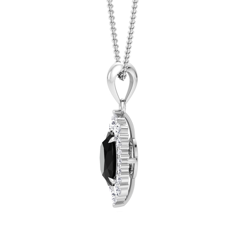 White Gold Halo Drop Pendant with Black Spinel and Diamond