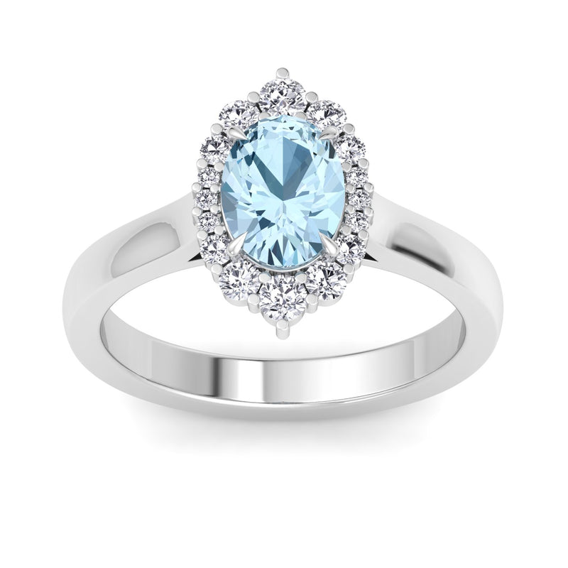 White Gold Halo Dress Ring with Aquamarine and Diamond