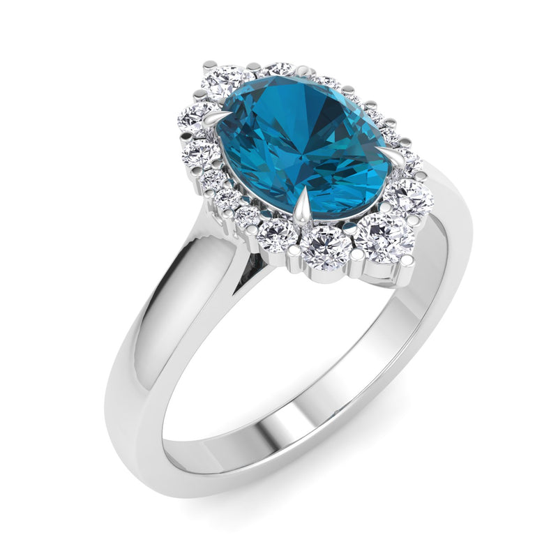White Gold Halo Dress Ring with London Blue Topaz and Diamond