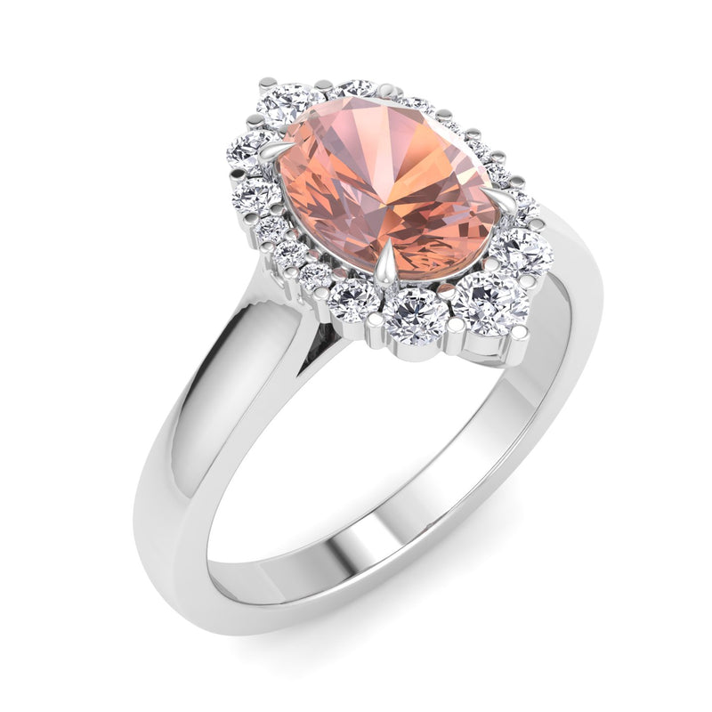 White Gold Halo Dress Ring with Morganite and Diamond