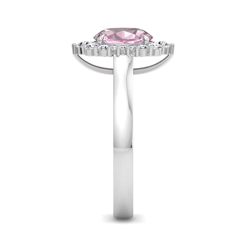 White Gold Halo Dress Ring with Pink Sapphire and Diamond