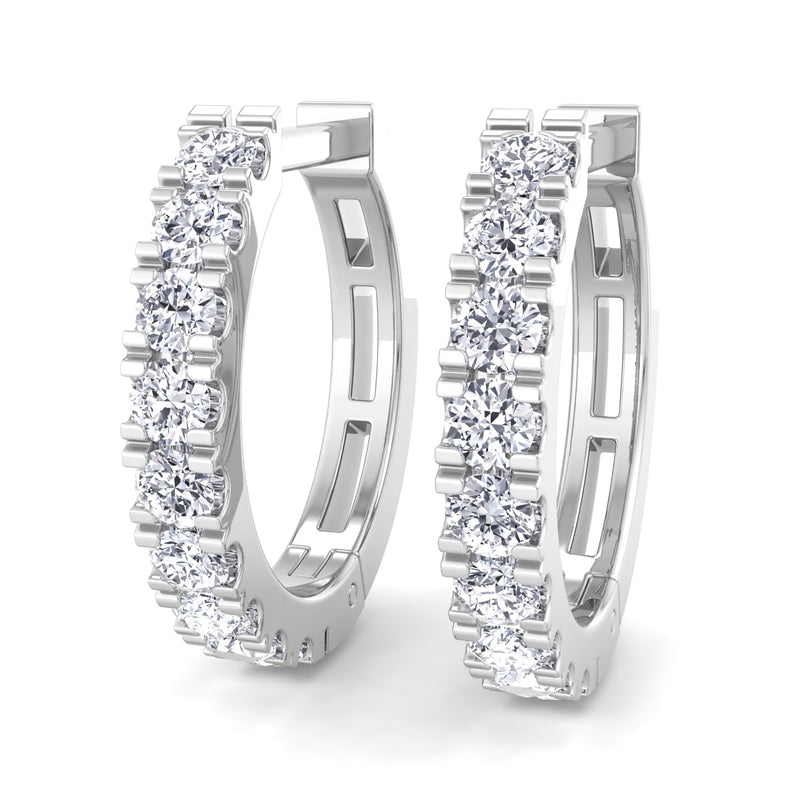White Gold Small Hinged Hoop Earrings with Diamond
