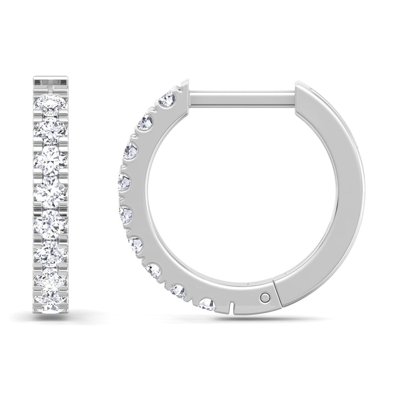 White Gold Small Hinged Hoop Earrings with Diamond