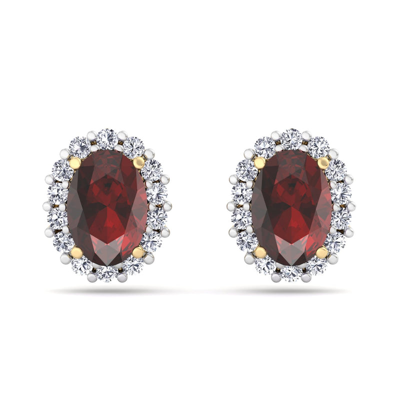 Yellow Gold Cluster Style Stud earrings with Garnet and Diamond