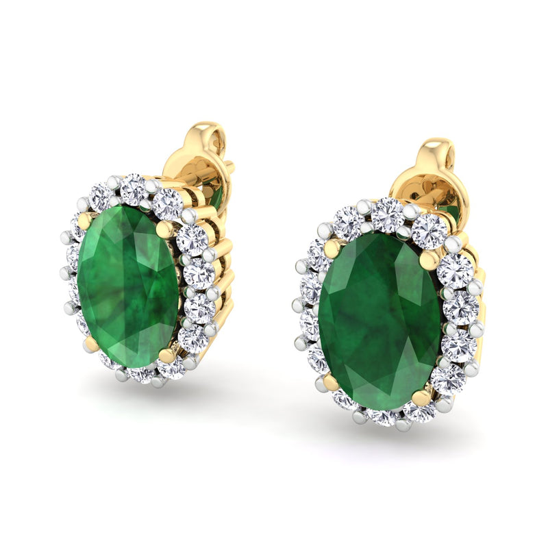 Yellow Gold Cluster Style Stud earrings with Emerald and Diamond