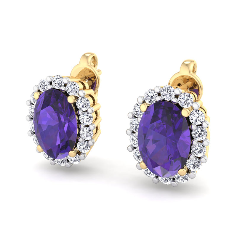 Yellow Gold Cluster Style Stud earrings with Amethyst and Diamond