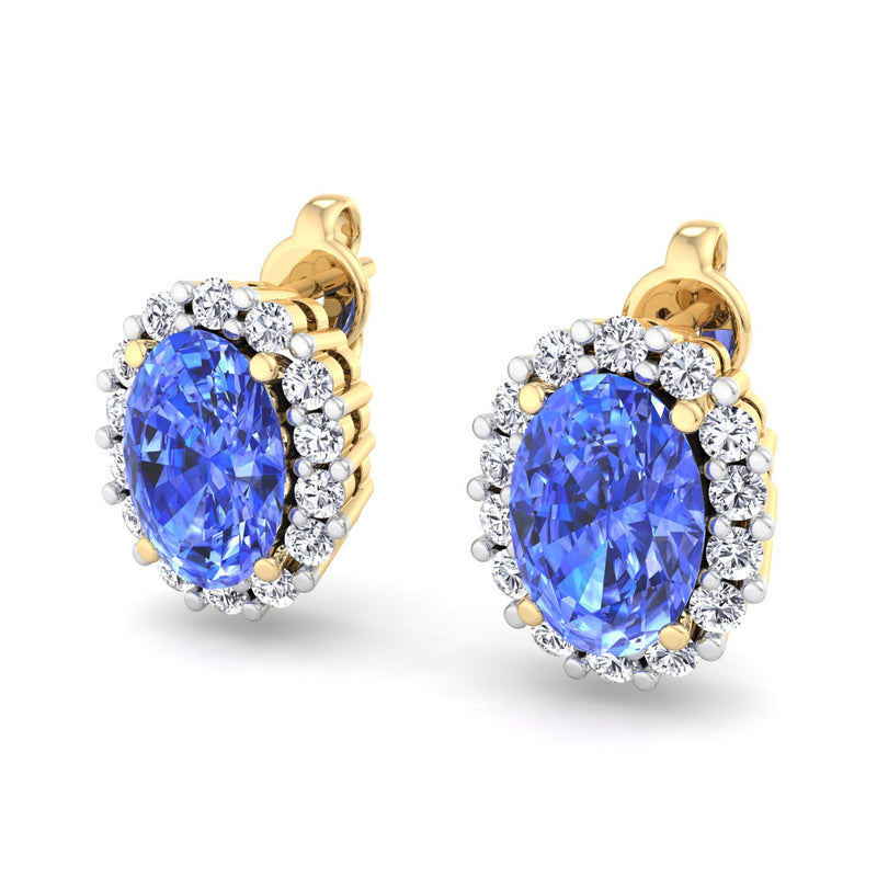 Yellow Gold Cluster Style Stud earrings with Ceylon Sapphire and Diamond
