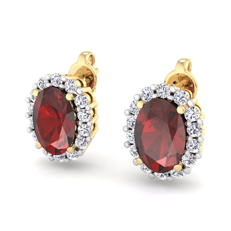 Yellow Gold Cluster Style Stud earrings with Garnet and Diamond